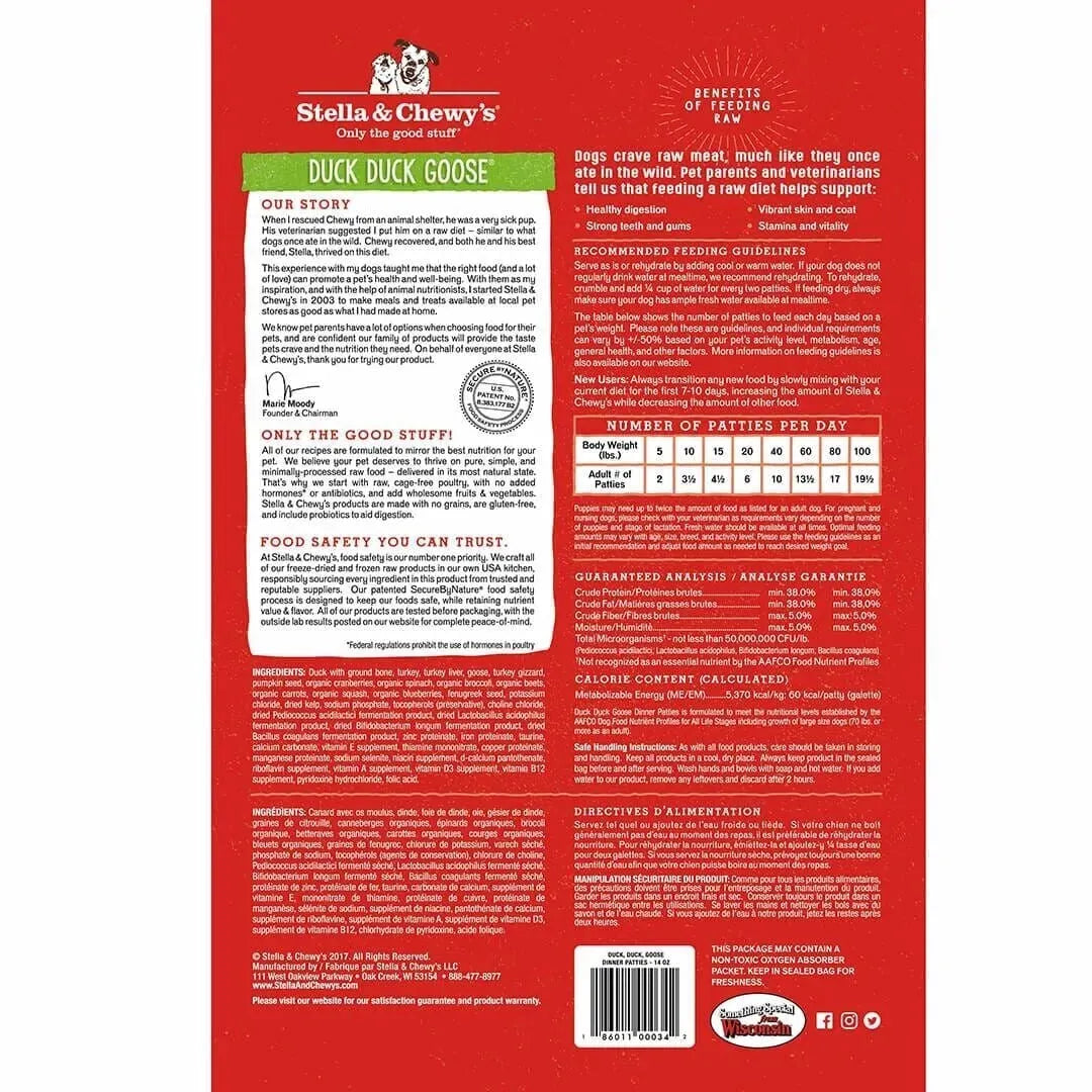 Stella & Chewy's Freeze Dried Dinner Patties Duck Dog Food by The Family Pet, 5.5oz package, perfect for nourishing your dog.