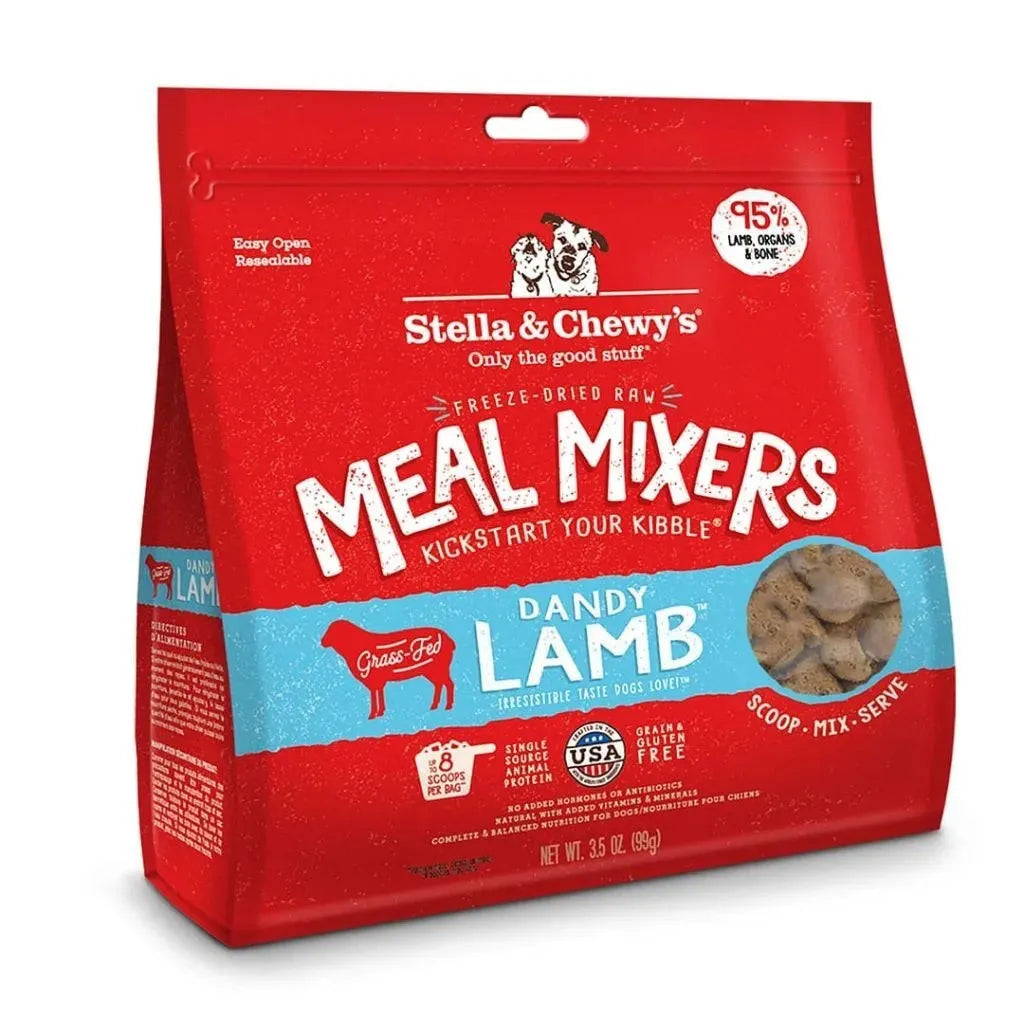Stella & Chewy's Freeze Dried Meal Mixers Lamb Dog Food (35oz) by The Family Pet, showcasing nutritious dog food in a vibr...