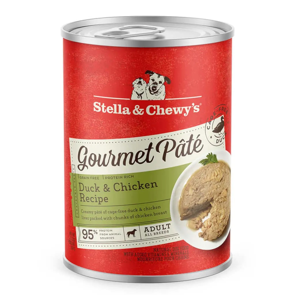 Stella & Chewy's Gourmet Pate Duck and Chicken Wet Dog Food by Purrfect Pet Kingdom, 12.5oz, ideal for dogs, rich in flavor.