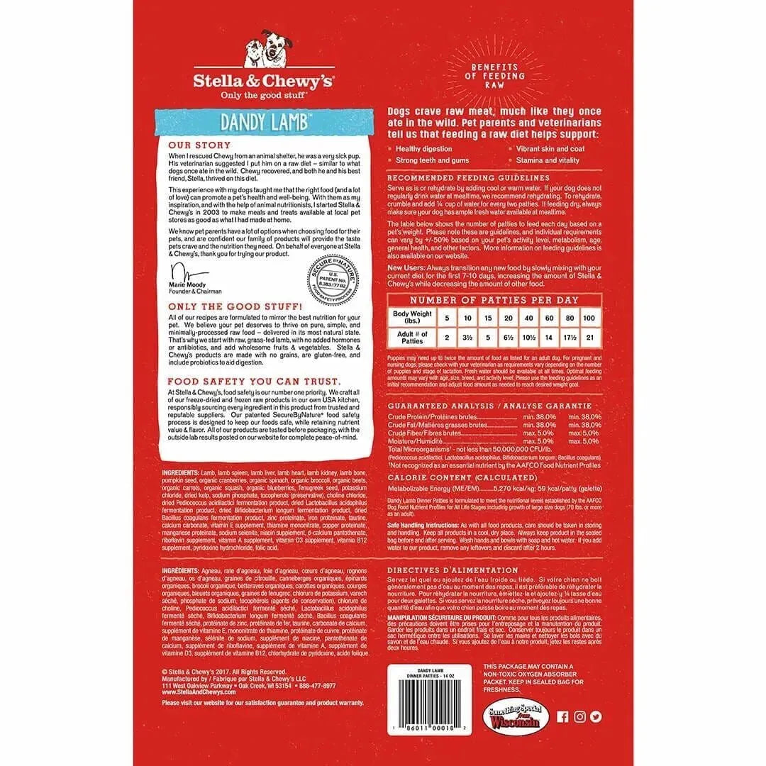 Stella & Chewy's Grass-Fed Lamb Freeze-Dried Raw Dog Food 5.5oz by The Family Pet, featuring a vibrant packaging design.