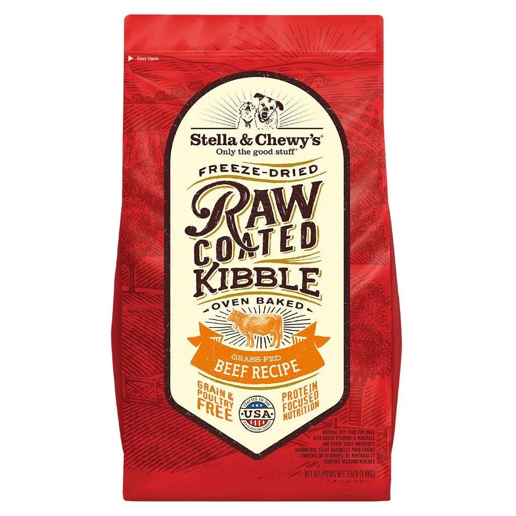Stella & Chewy’s Raw Coated Beef Dog Food by The Family Pet, available in 3.5lb and 22.0lb sizes, perfect for dogs.