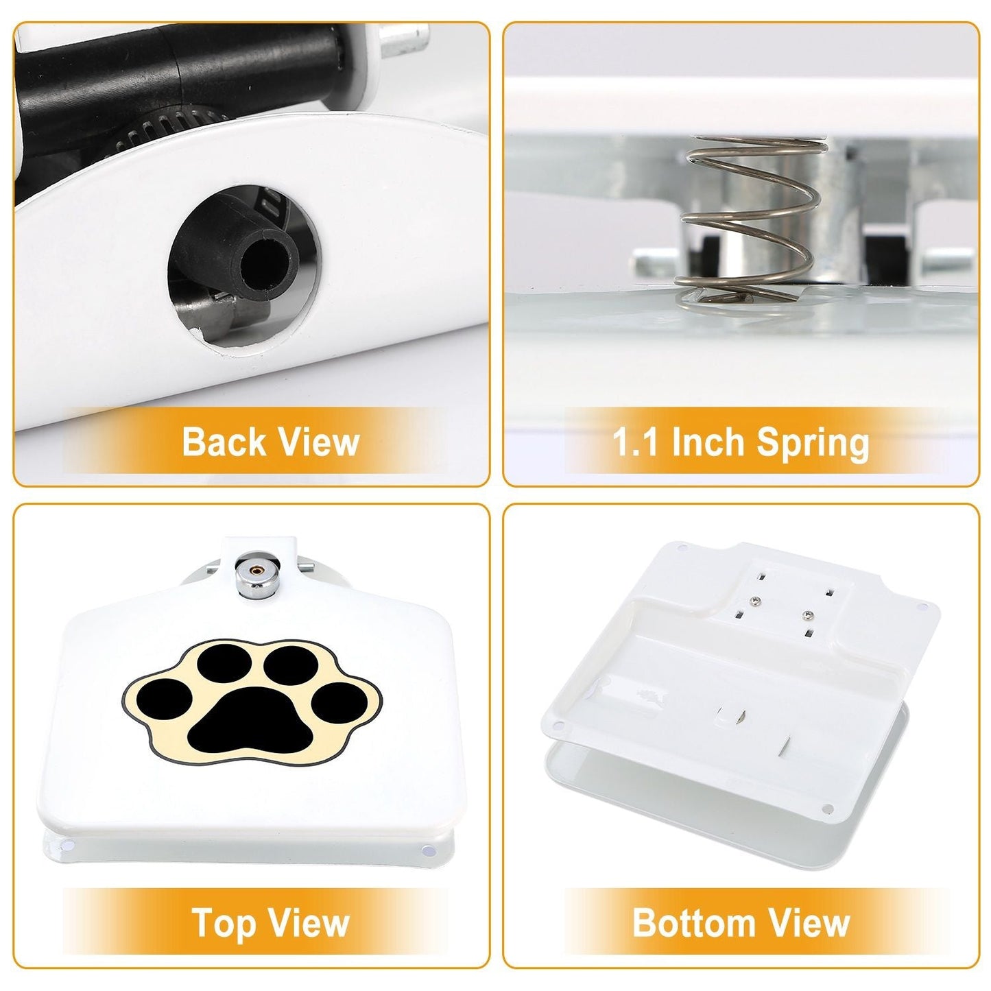 Back and top view of the step-on dog water dispenser with 1.1 inch spring feature.