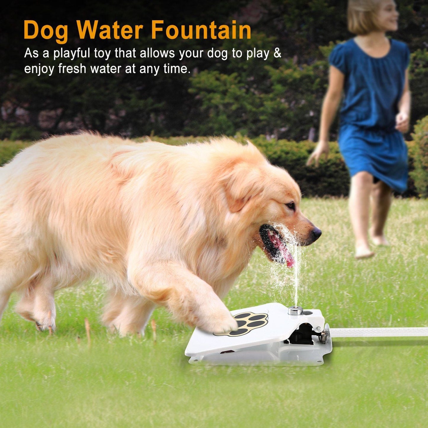 Mercantile Mountain Dog Water Fountain featuring a step-on dog water dispenser for fresh water fun