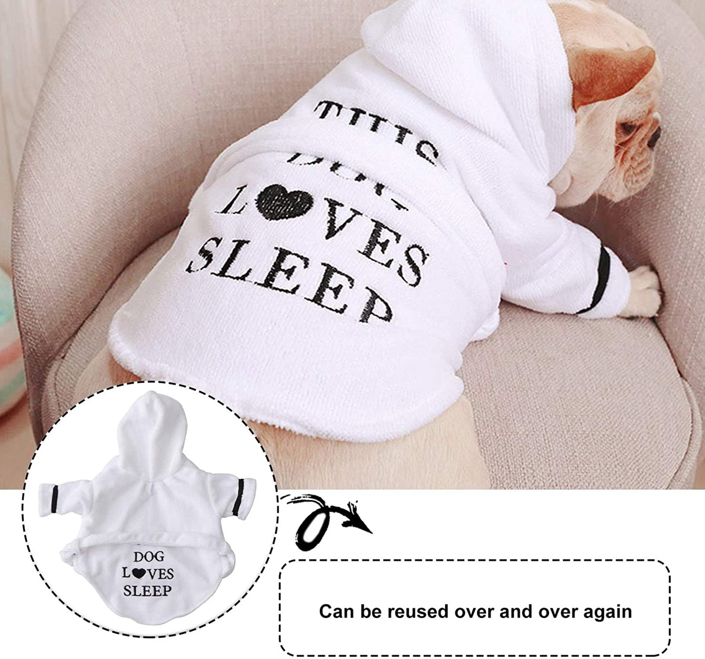 Furr Baby Gifts Dog Hooded Bathrobe in white with playful text for cozy post-bath comfort