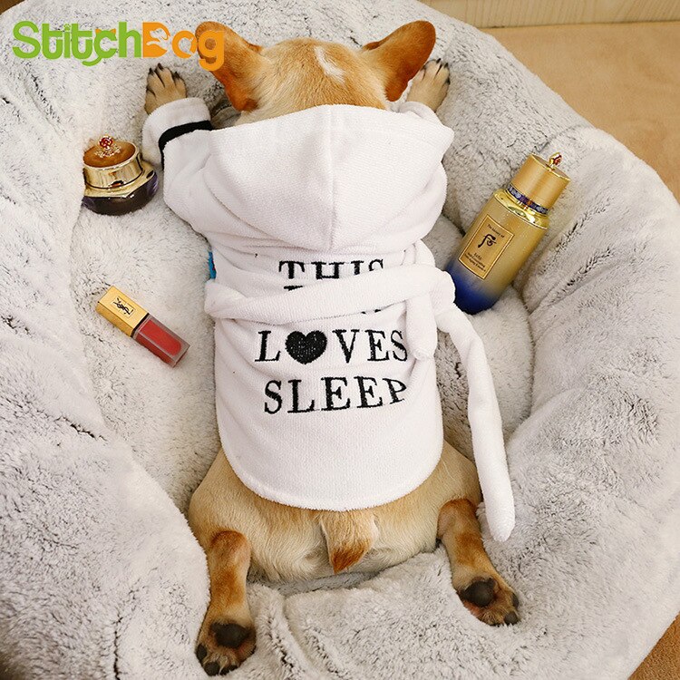 Cozy dog hooded bathrobe in white, perfect for drying and keeping pets warm after baths