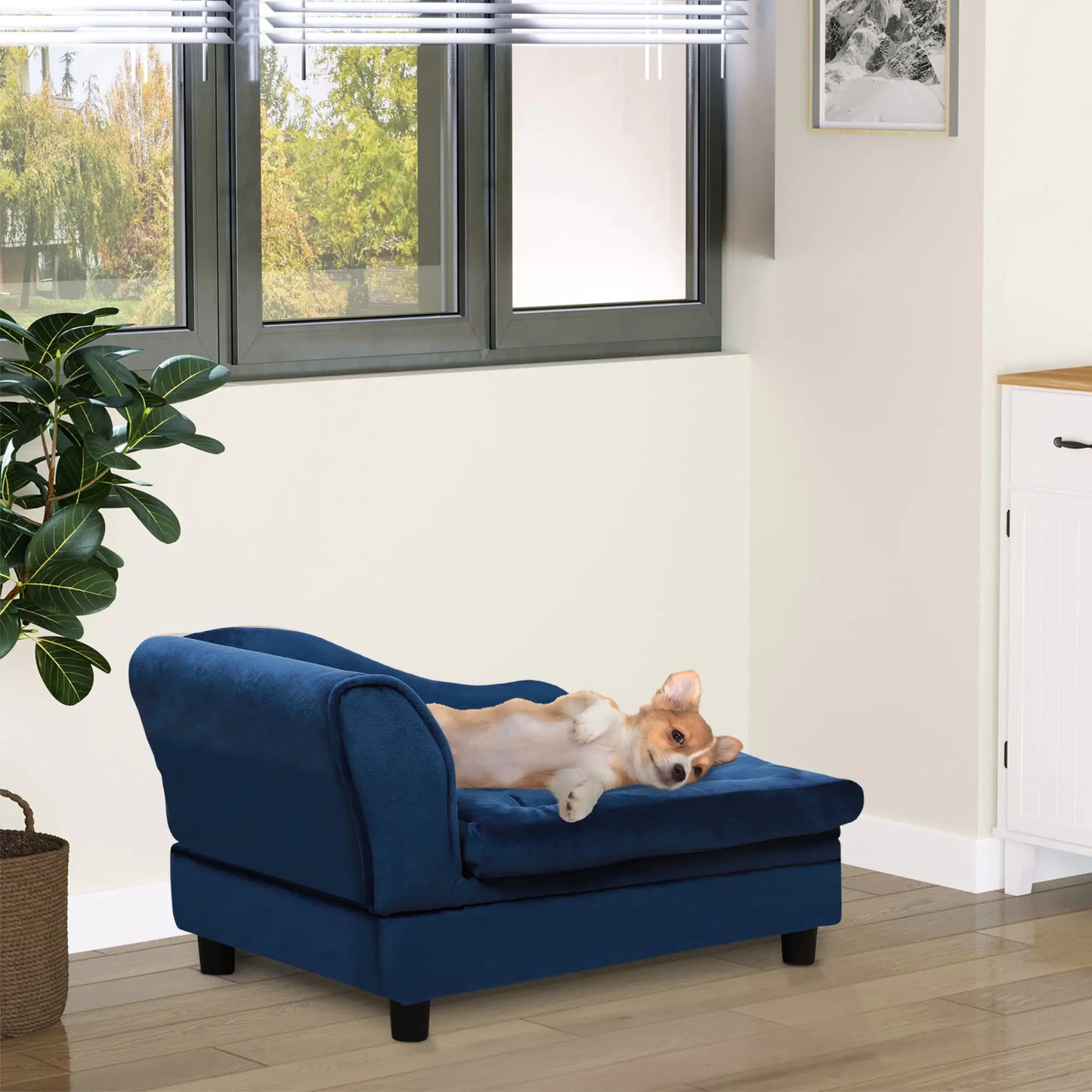 Comfortable storage dog bed for small breeds with stylish design and cozy seating for pets