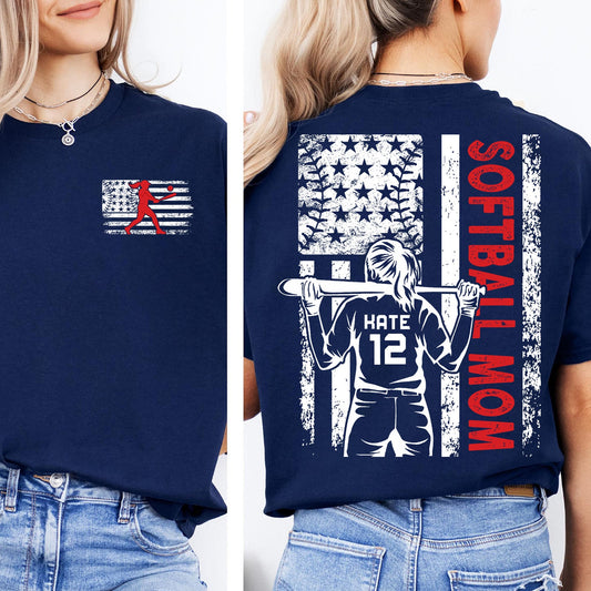 Custom Softball Mom Shirt | Personalized Custom Name and Number T-shirt | Gift for Mom | Gift for Wife | Front & Back Shirt 682436