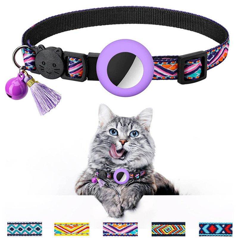 Purrfect Pet Kingdom Stylish AirTag Pet Collar with Bell Pet Supplies Purple Purrfect Pet Kingdom