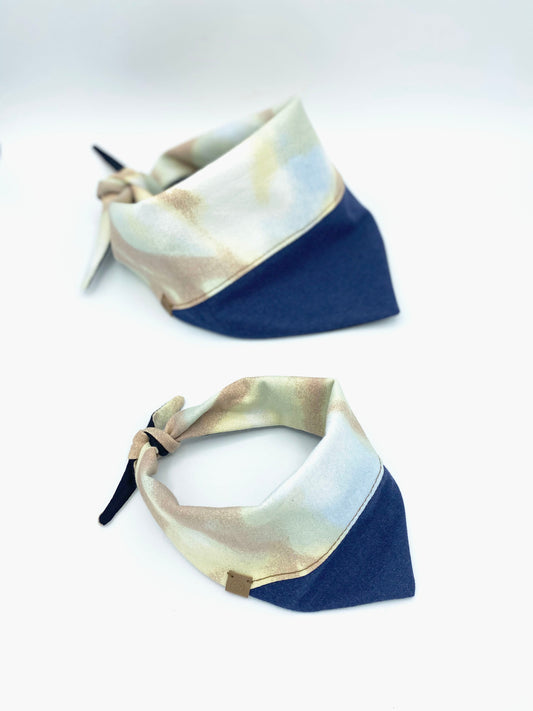 Bespoke Paws stylish cat bandana for pets in blue and beige with a chic design