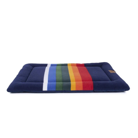 K9 Outdoors stylish pet bed for dogs in navy with colorful striped design for comfort and style