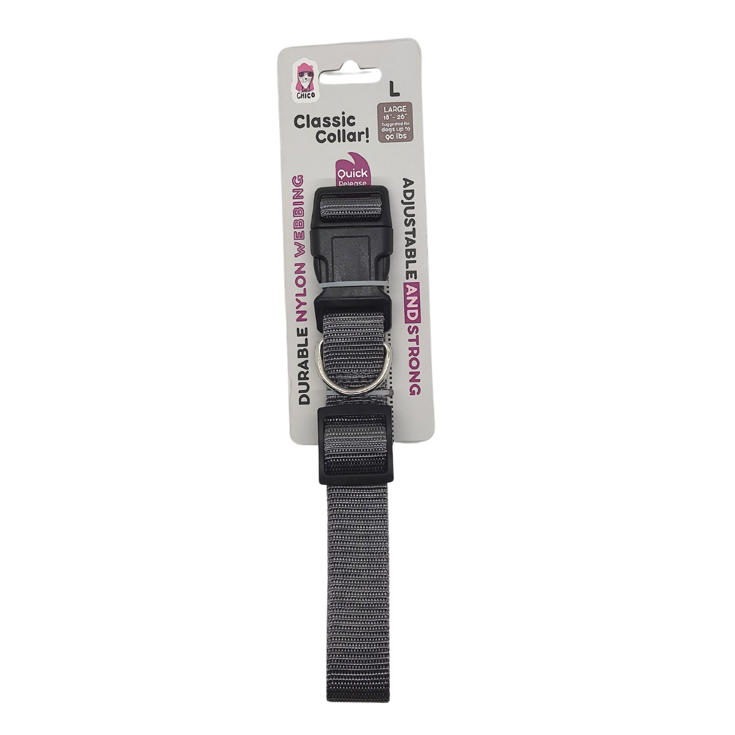 Stylish pet collar with buckle in gray, adjustable and designed for comfort and durability