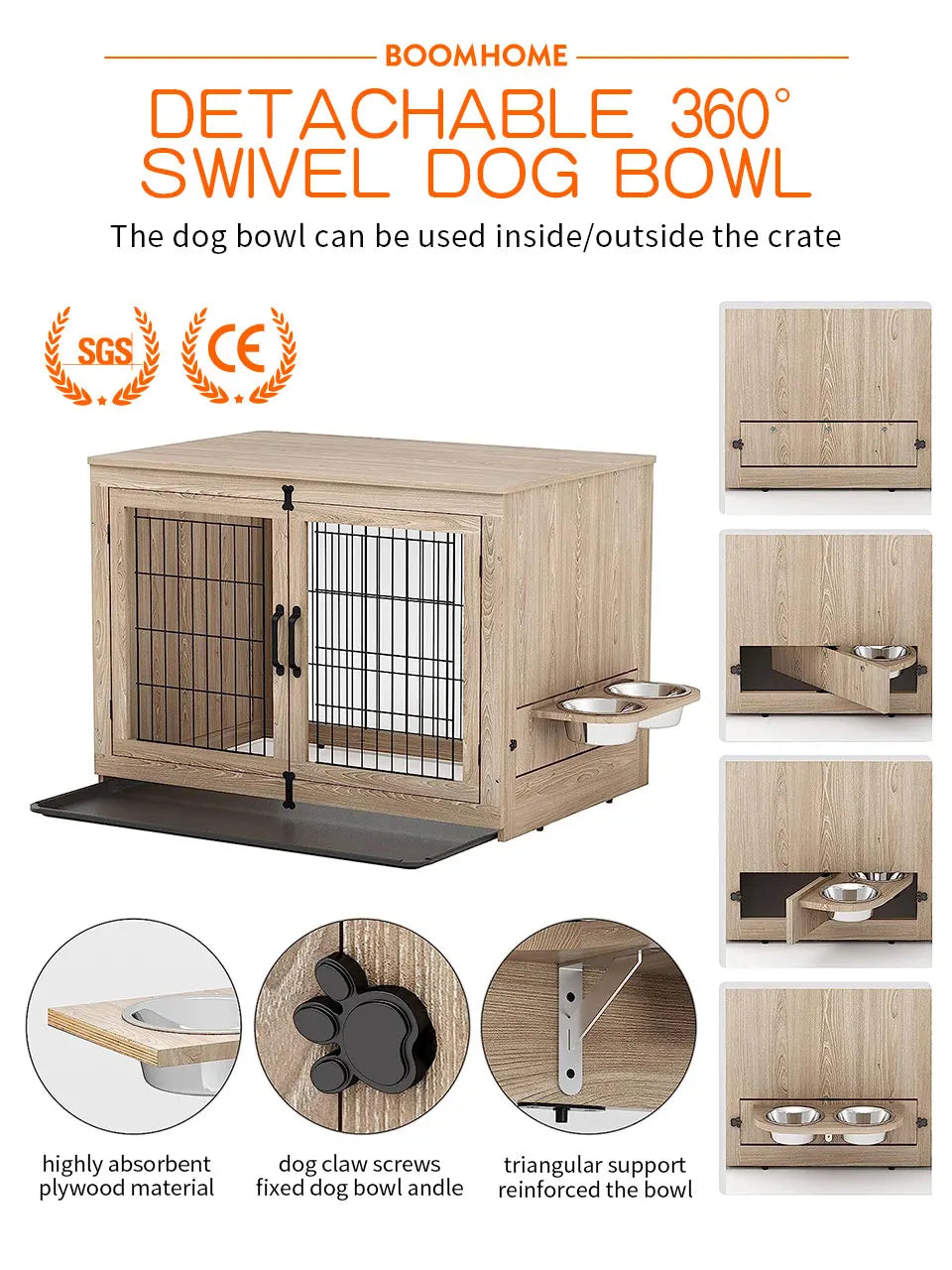 Stylish pet furniture dog kennel with detachable swivel dog bowl and sturdy design for convenience
