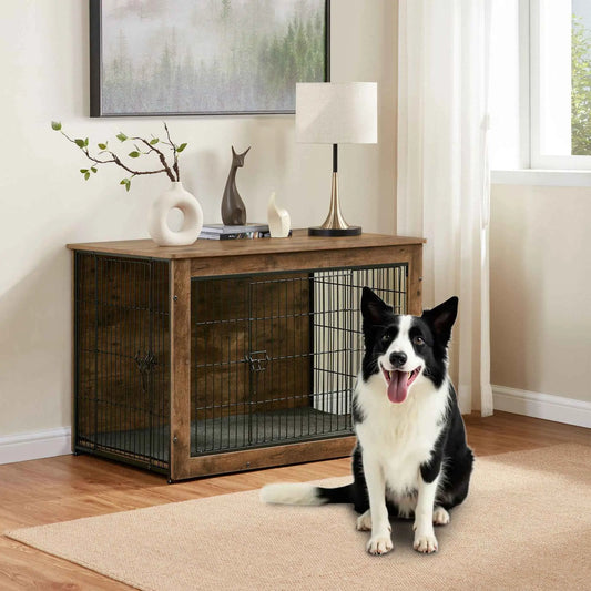 Purrfect Pet Kingdom Stylish Dog Kennel for Large Dogs Brown Wood Purrfect Pet Kingdom