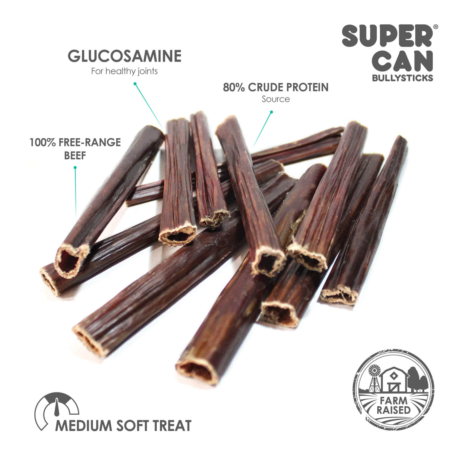 Purrfect Pet Kingdom dog bully sticks made from 100 percent free-range beef for healthy joints