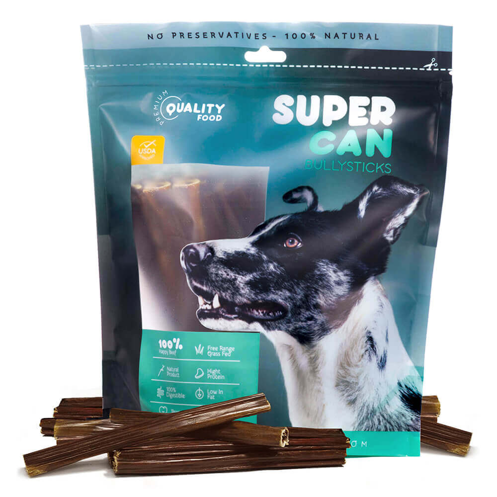 Purrfect Pet Kingdom dog bully sticks in a resealable bag for healthy dog treats