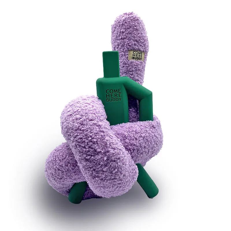 Super Knott dog toy by Come Here Buddy in lilac, grey, and sage colors, perfect for playful pups.