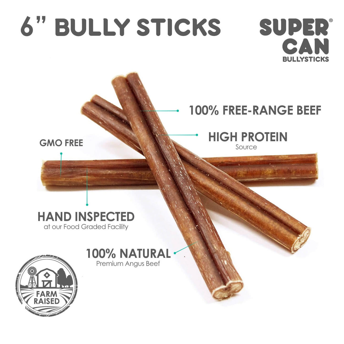 SuperCan dog bully sticks made from 100% free-range beef for high protein and natural treats
