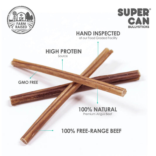Super Can dog bully sticks made from 100% natural free-range beef for healthy dog treats