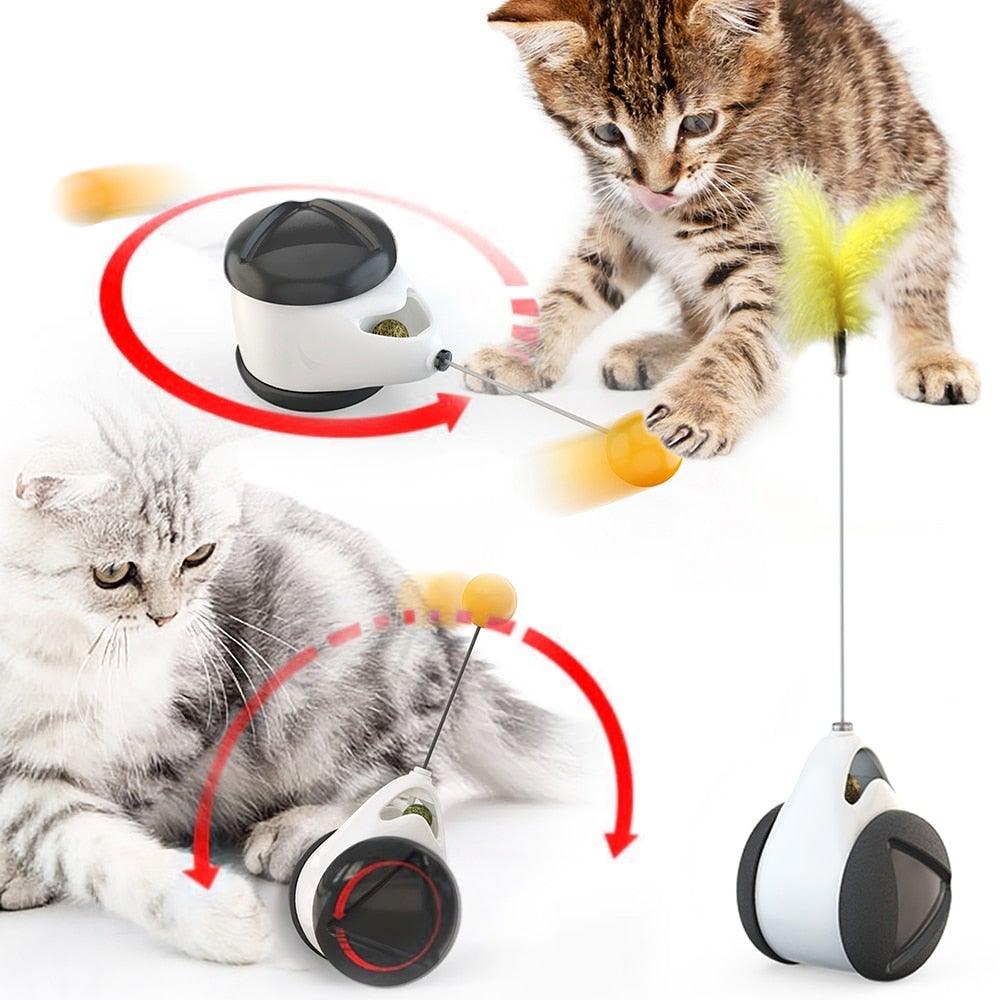 Swing Toys for Cats Kitten Interactive Balance Car Cat Chasing Toy With Catnip Funny Pet Products Indoor Cats Chaser Toys with Feather Catnip Ball Balanced Exercise Wheel Toy for Cats Chasing Hunting Playing