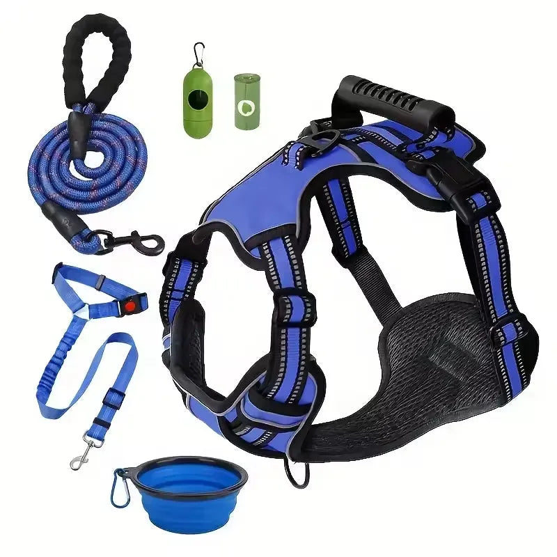 Tactical Dog Harness Set in green by Purrfect Pet Kingdom, size XS, includes seat belt and collar, perfect for budget-frie...