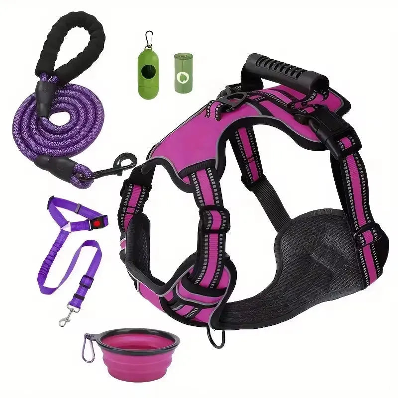 Tactical Dog Harness Set in green by Purrfect Pet Kingdom, size XS, includes seat belt and collar, perfect for budget-frie...