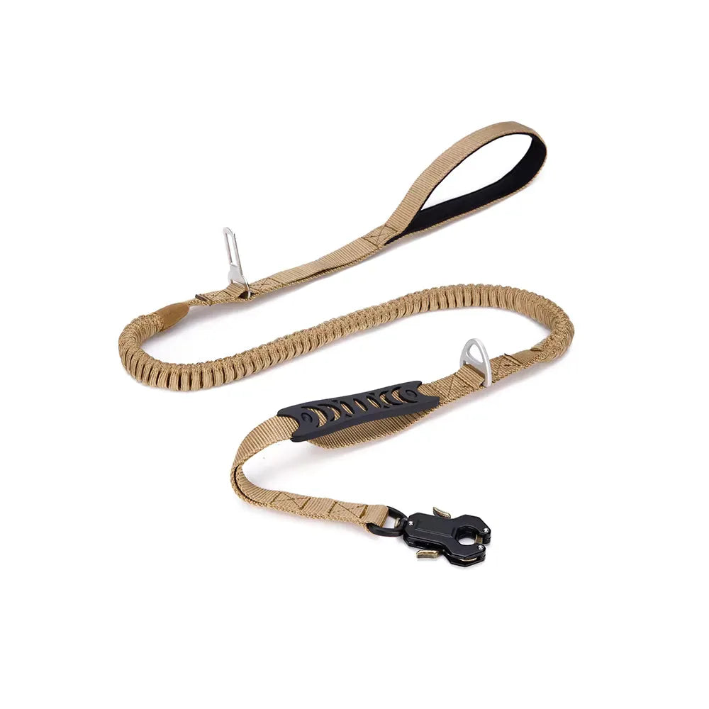 Tactical 'No-Pull' Bungee Leash by Purrfect Pet Kingdom in reflective black, designed for comfort and control during walks.