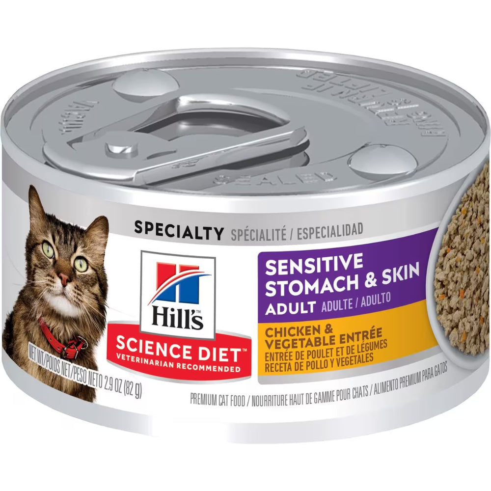 Hill's Science Diet Sensitive Stomach & Skin Canned Cat Food, Chicken & Vegetable Entr?e (2.9oz)