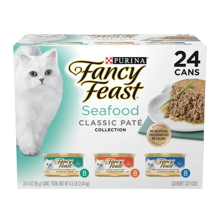 Purrfect Pet Kingdom ? 24Ct 3oz Fancy Feast Seafood Pate Variety Pack - Wet Cat Food