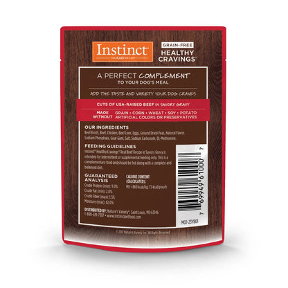 Close up view of Purrfect Pet Kingdom Ultra-Soft Instinct Healthy Cravings Beef Dog Food Pouch (3oz) For Dogs