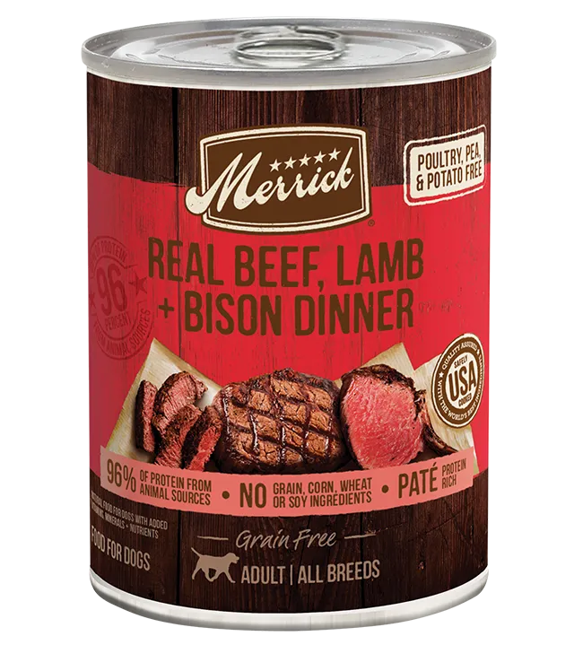 The Family Pet - Merrick Grain Free Real Beef, Lamb and Bison Wet Dog Food (12.7oz) - Wet Dog Food