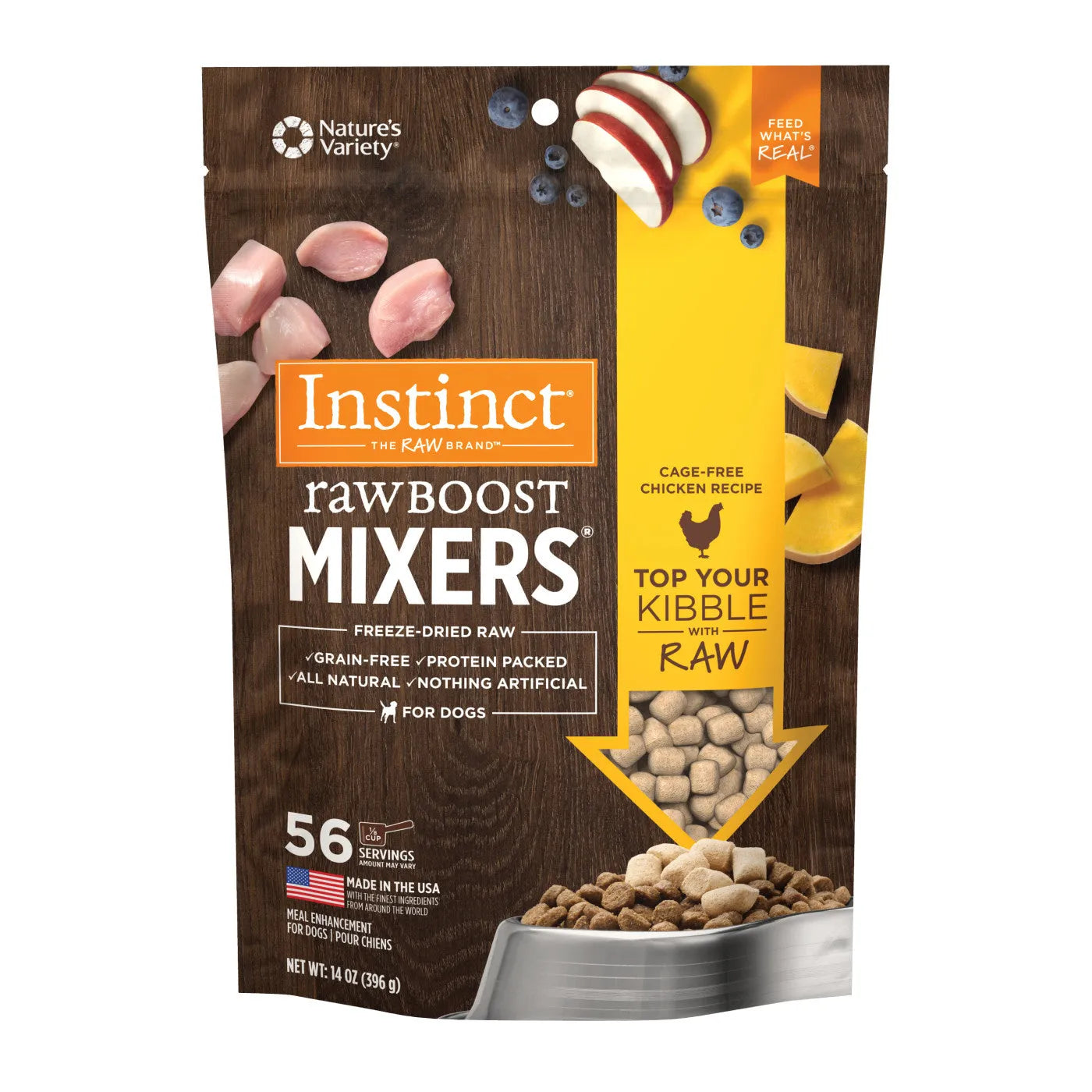 Freeze-dried chicken dog food topper from The Family Pet, 6oz size, budget-friendly, perfect for enhancing meals.