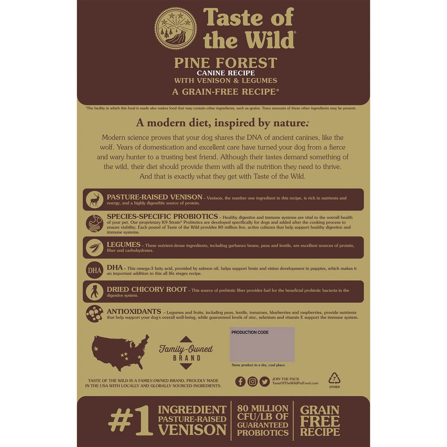 The Family Pet - Taste of the Wild Adult Pine Forest Venison and Legumes - Dry Dog Food