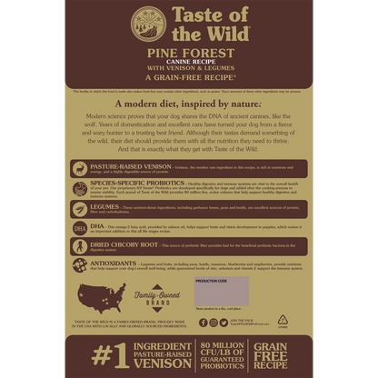 The Family Pet - Taste of the Wild Adult Pine Forest Venison and Legumes - Dry Dog Food