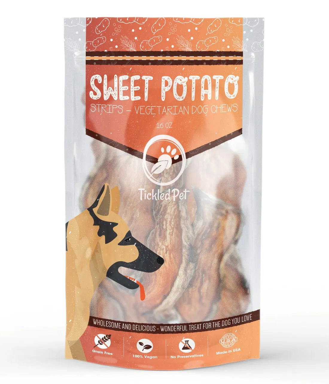 Close up view of Purrfect Pet Kingdom Advanced Tickled Pet Sweet Potato Dog Chew Strips For Small Animals