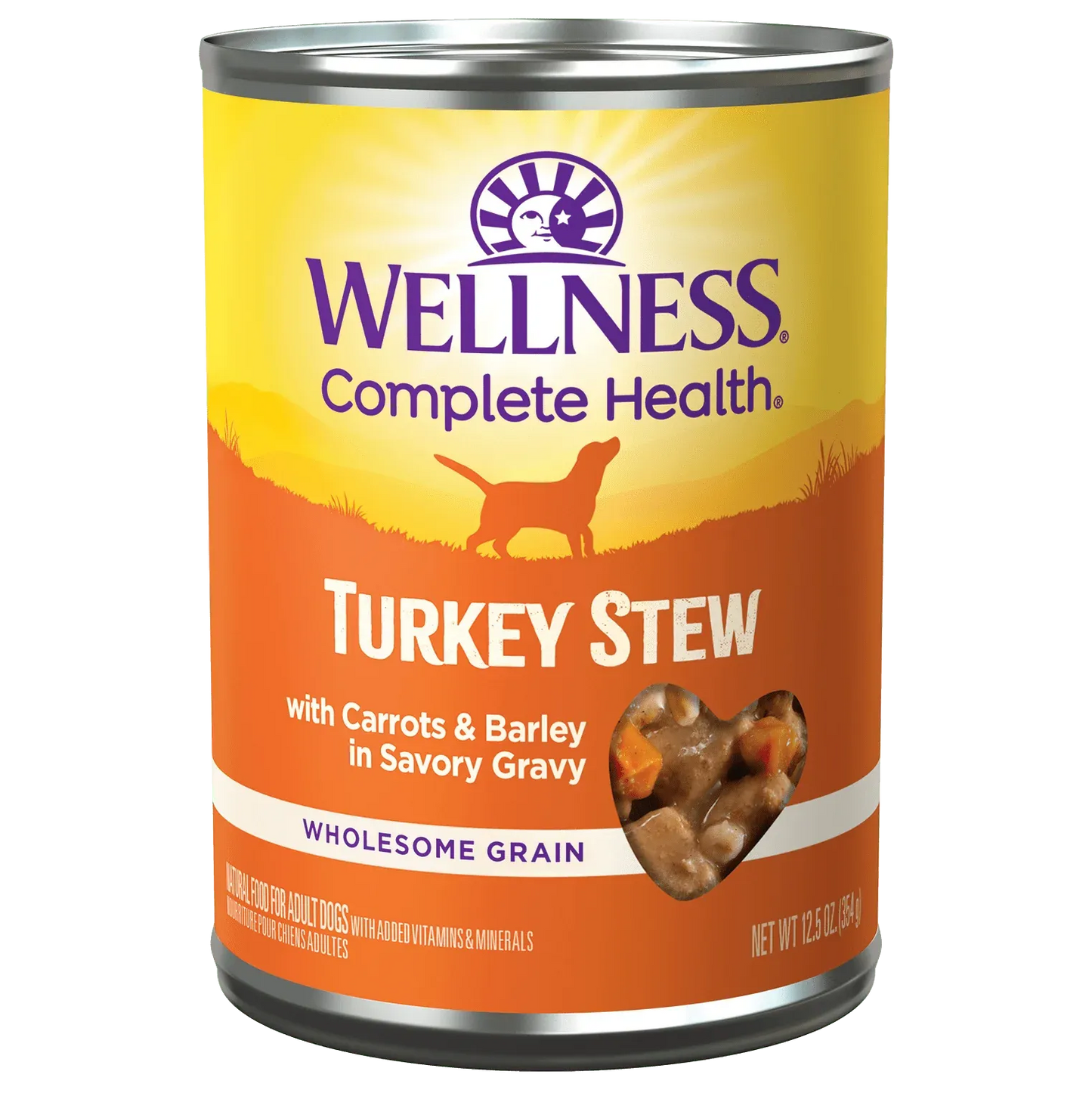 A 12oz can of The Family Pet Turkey Stew Wet Dog Food for Adult Dogs, budget-friendly and perfect for impulse buys.