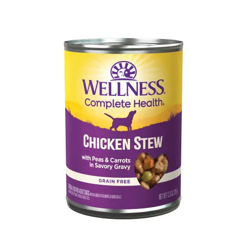 Close up view of Purrfect Pet Kingdom High-Quality Wellness Adult Chicken Stew Wet Dog Food (12.5oz) For Puppies