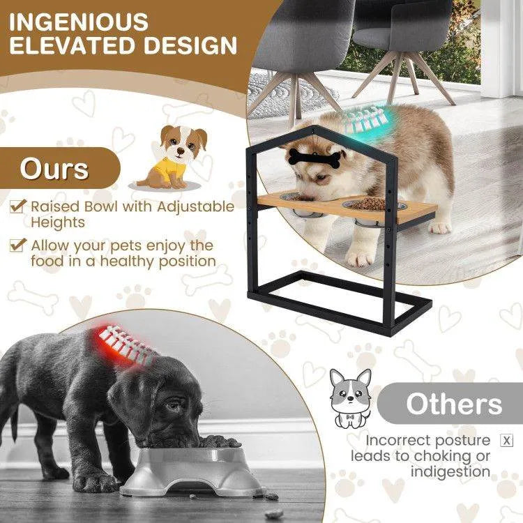 Adjustable Elevated Dog Feeder with 5 Height Settings in Natural by The Max & Rex Collection, perfect for dog bowls and fe...