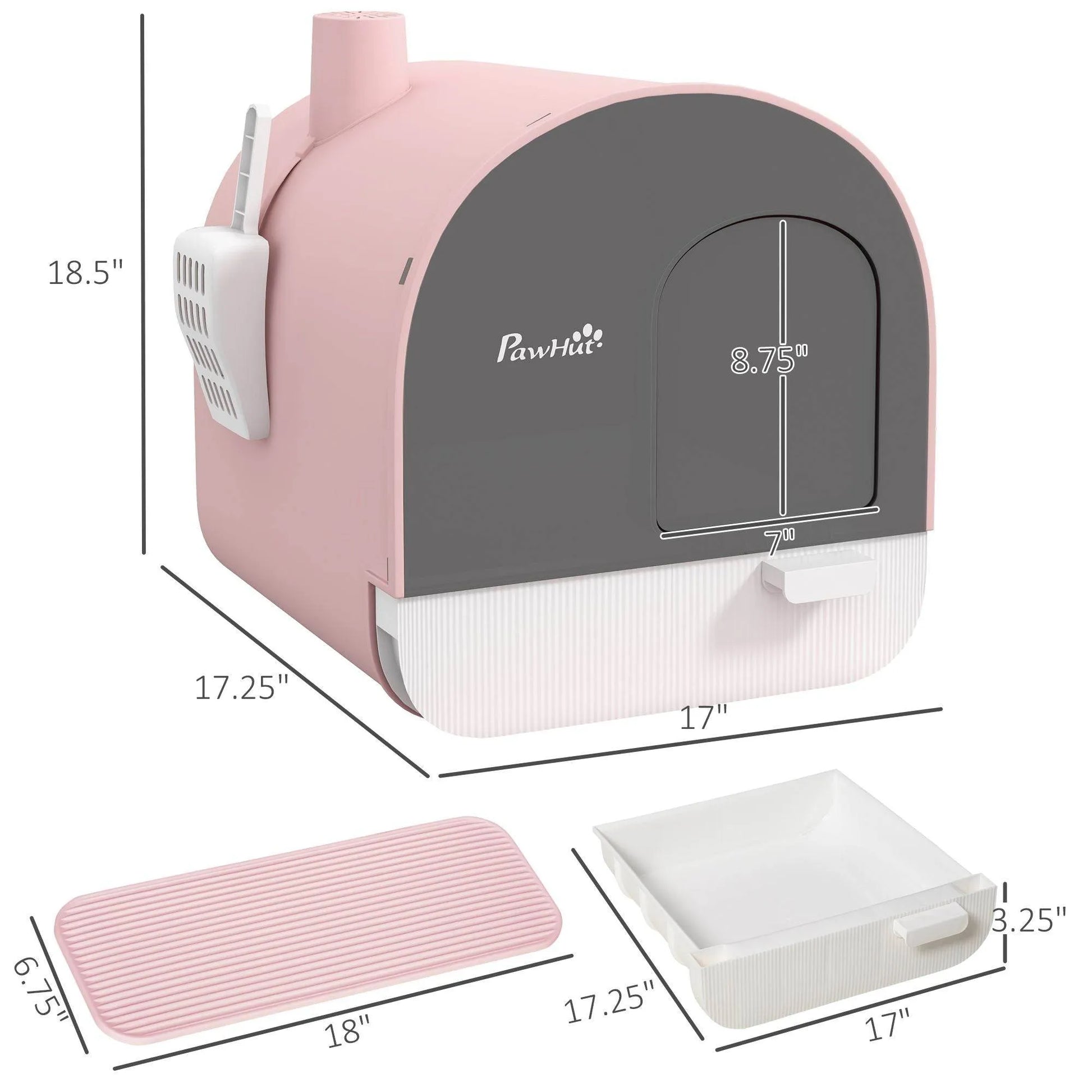 Pink covered cat litter box enclosure with odor filter by The Max & Rex Collection, providing complete privacy for your cat.