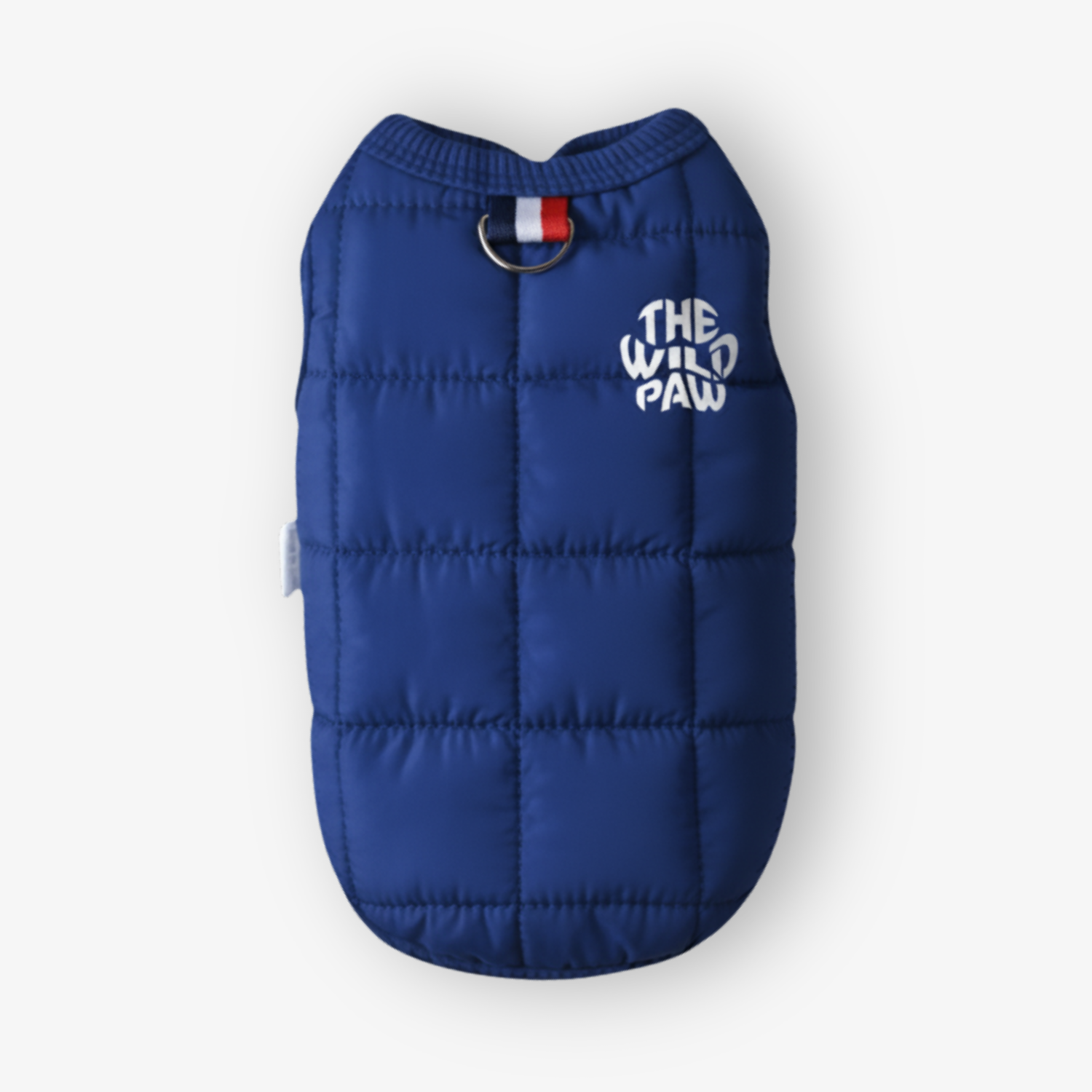 The Wild Paw Quilted Dog Vest for Winter in Navy Blue with Logo and D-ring