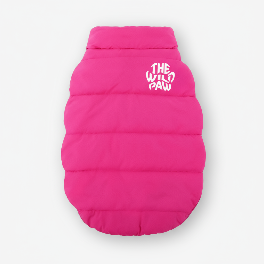 The Wild Paw pink luxury pet coat with padded design for stylish pet warmth