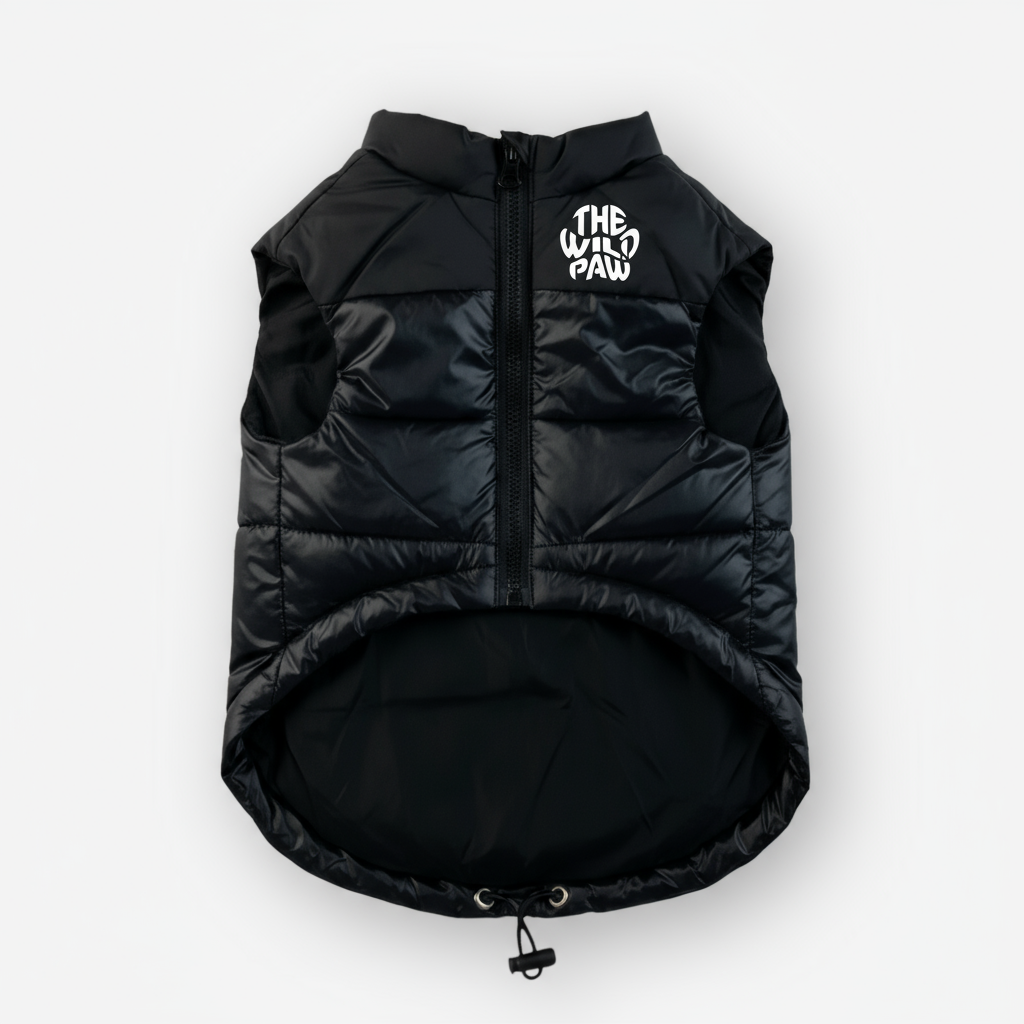 The Wild Paw Thermal Dog Vest in Black for Keeping Dogs Warm Outdoors