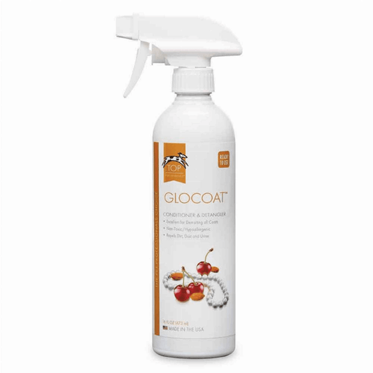 Purrfect Pet Kingdom Glocoat conditioner and detangling spray for pets in white spray bottle