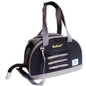 Stylish cat travel bag by Purrfect Pet Kingdom in black and gray with shoulder straps and breathable design