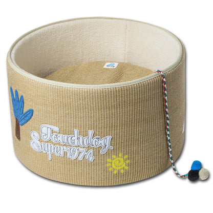 Purrfect Pet Kingdom cat scratcher and bed combo with soft interior and playful pom-pom toy
