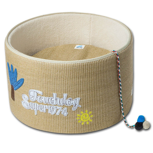 Purrfect Pet Kingdom cat scratcher and bed combo with soft interior and playful pom-pom toy