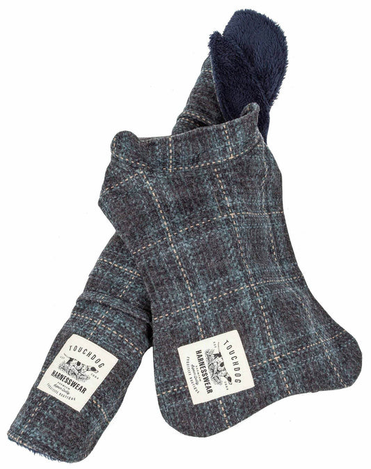 Purrfect Pet Kingdom dog winter jacket with mat in gray plaid pattern and soft fleece lining