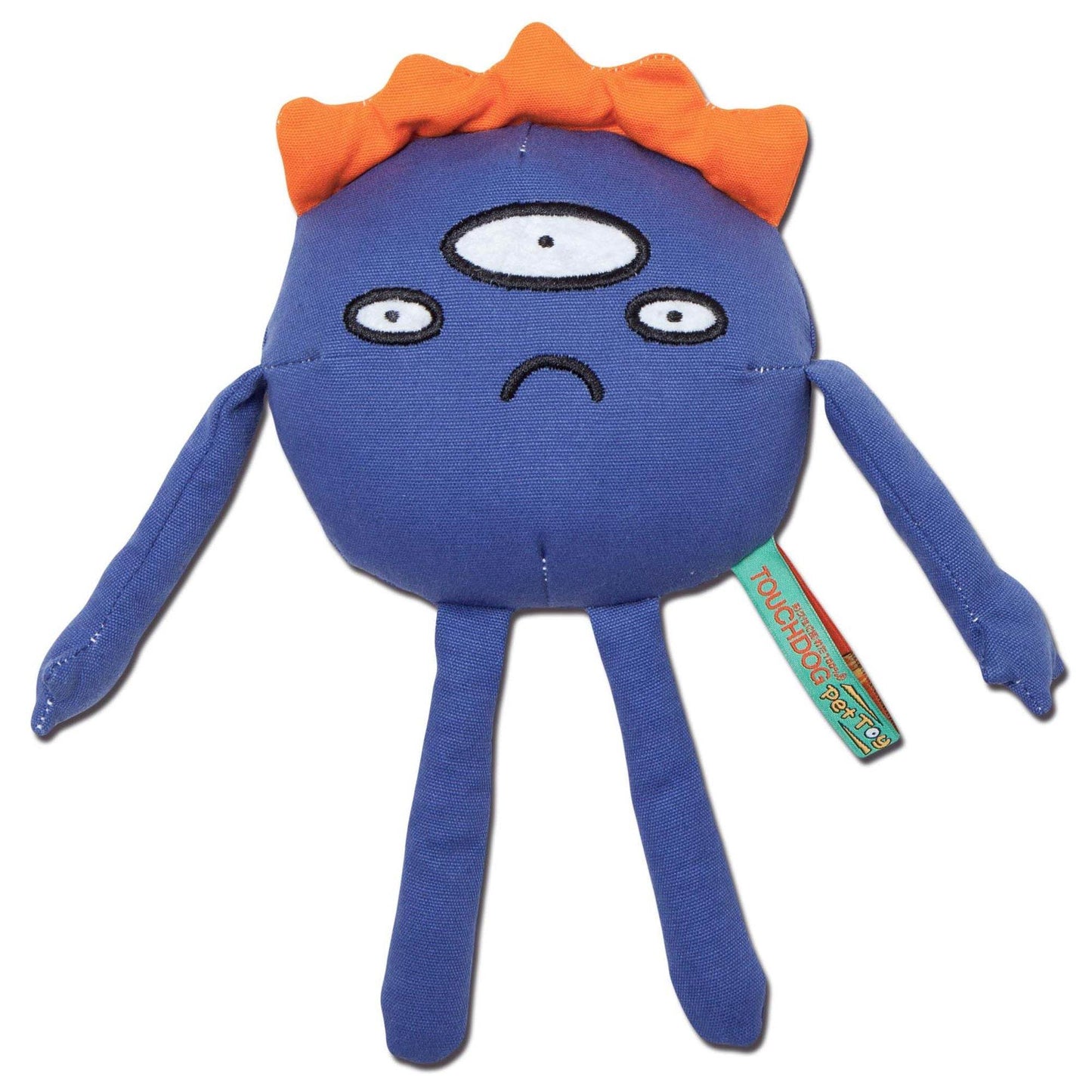 Purrfect Pet Kingdom plush blue monster dog toy with orange hair for fun dog toys for bored dogs