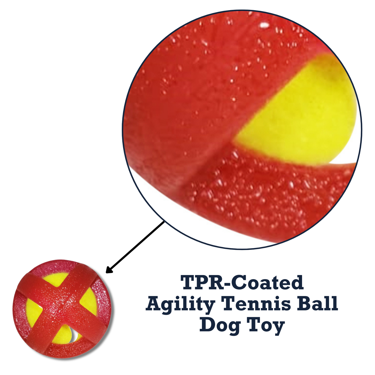 TPR-coated dog fetch toy featuring a durable red agility tennis ball design for playful pups