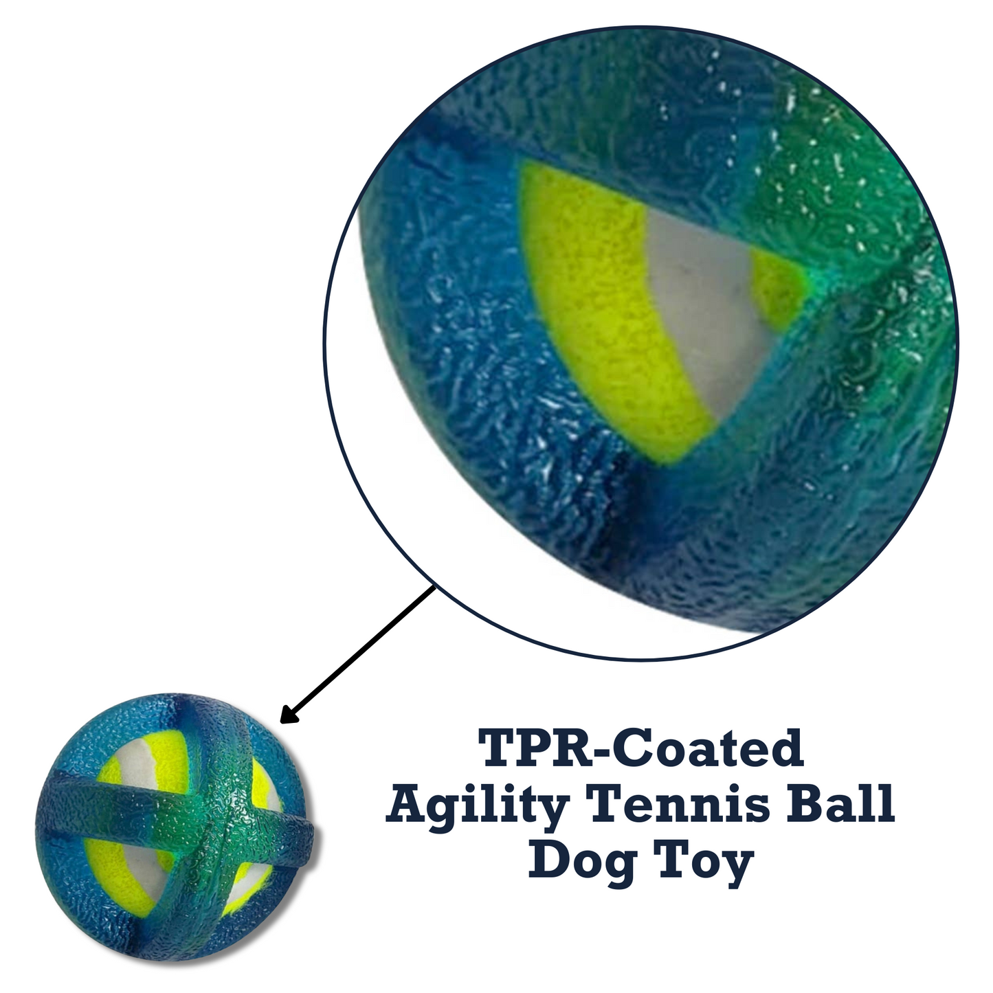 TPR-coated dog fetch toy featuring an agility tennis ball design for active playtime
