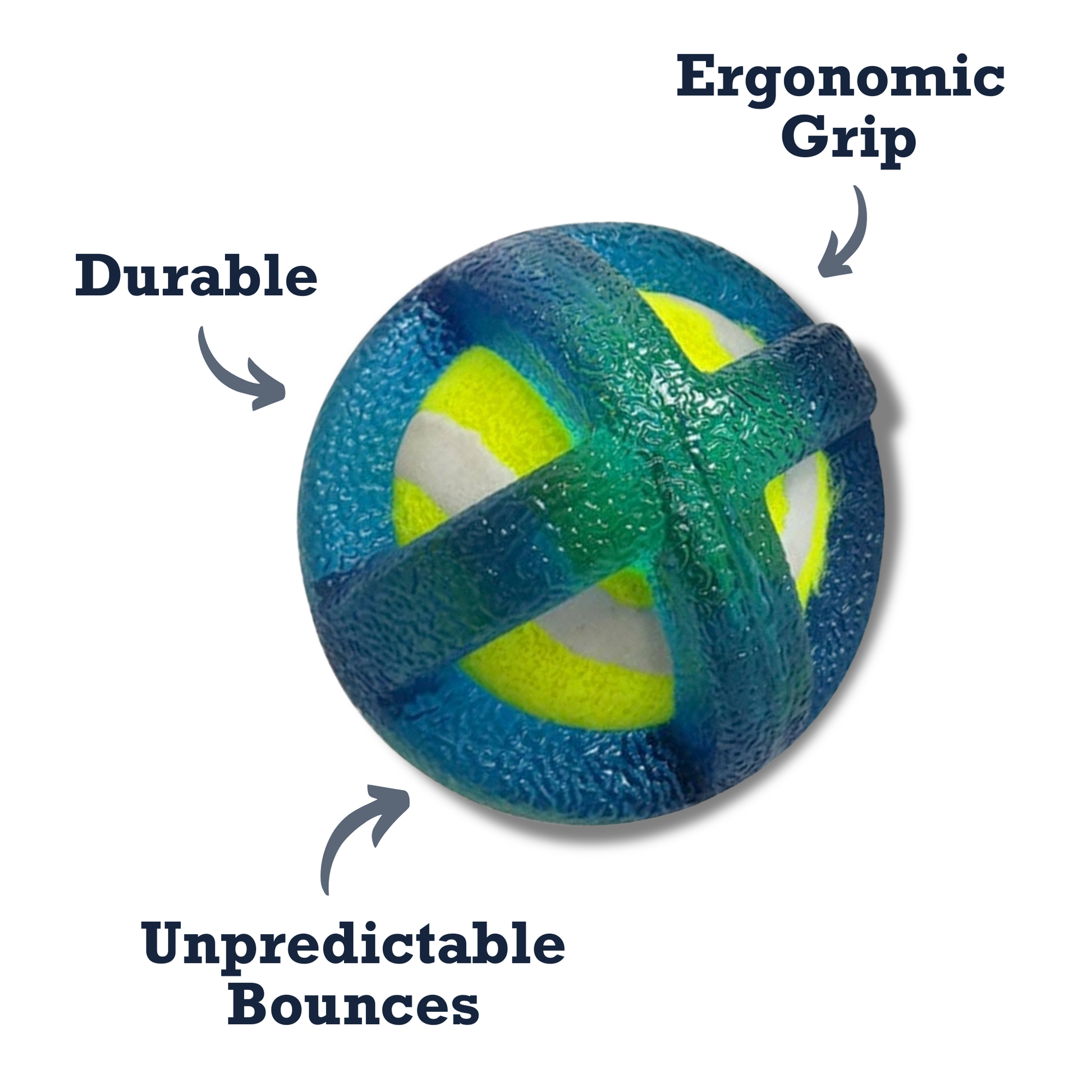 TPR-coated dog fetch toy with ergonomic grip and durable design for unpredictable bounces